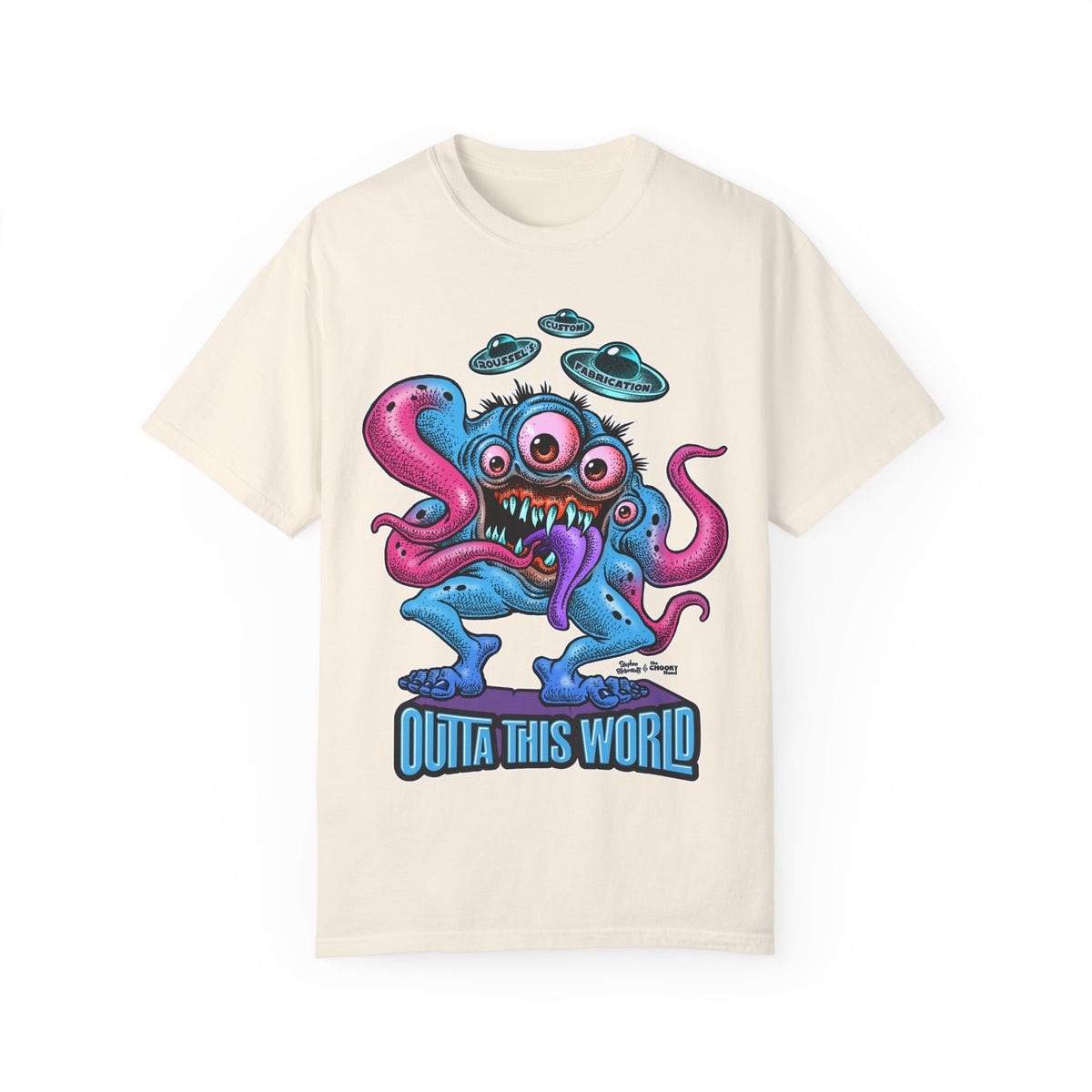 Monster 100% Cotton T-Shirt Featuring Our Newest Spaceport Monster Lan Roussel -Vintage Fit