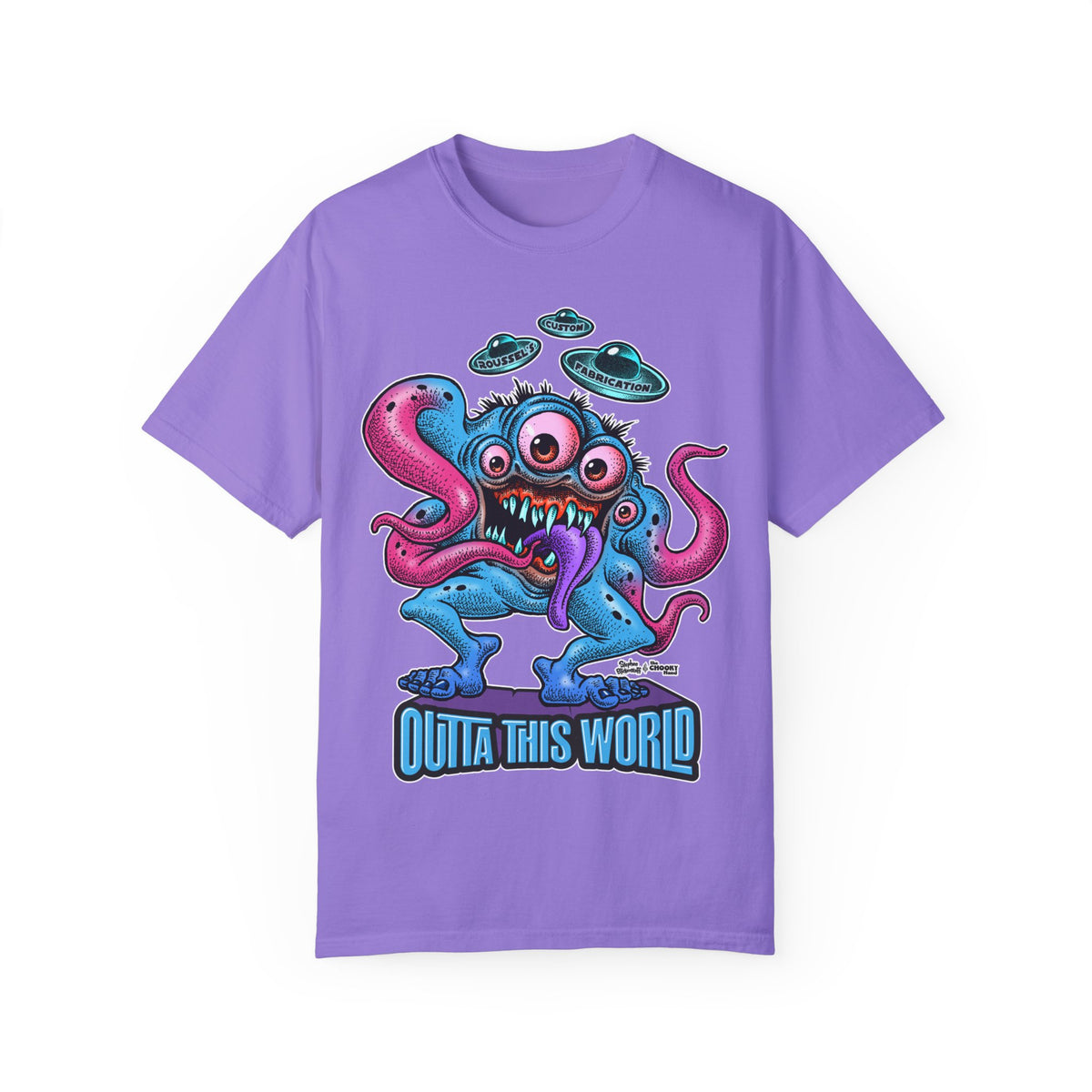 Monster 100% Cotton T-Shirt Featuring Our Newest Spaceport Monster Lan Roussel -Vintage Fit
