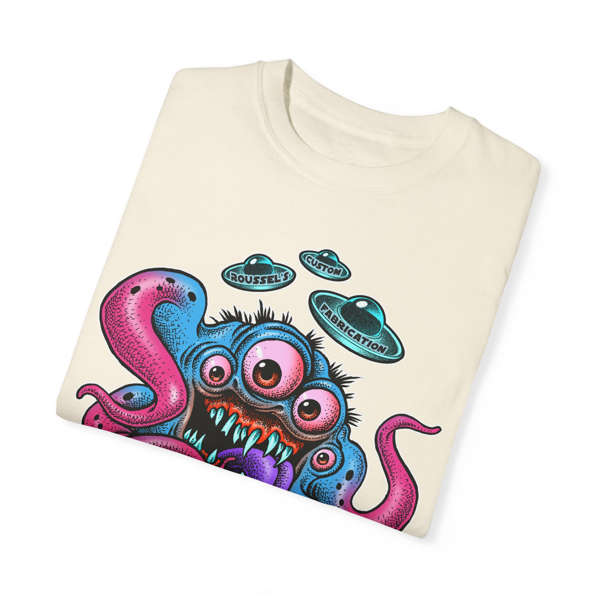 Monster 100% Cotton T-Shirt Featuring Our Newest Spaceport Monster Lan Roussel -Vintage Fit