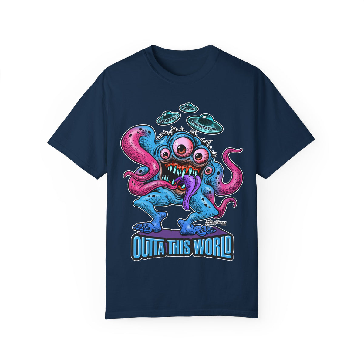 Monster 100% Cotton T-Shirt Featuring Our Newest Spaceport Monster Lan Roussel -Vintage Fit