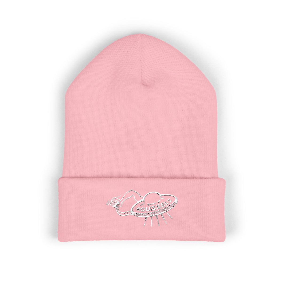Cozy Winter Embroidered Beanie — Classic Cuffed Knit Hat Featuring Roussel's Outta This World UFO Design