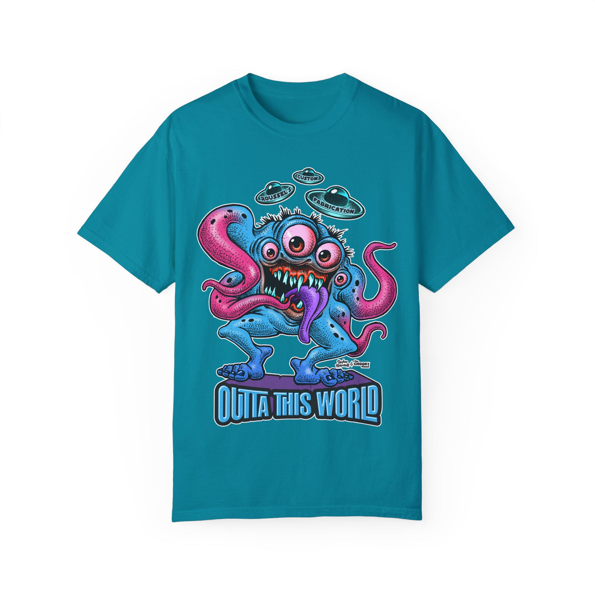 Monster 100% Cotton T-Shirt Featuring Our Newest Spaceport Monster Lan Roussel -Vintage Fit