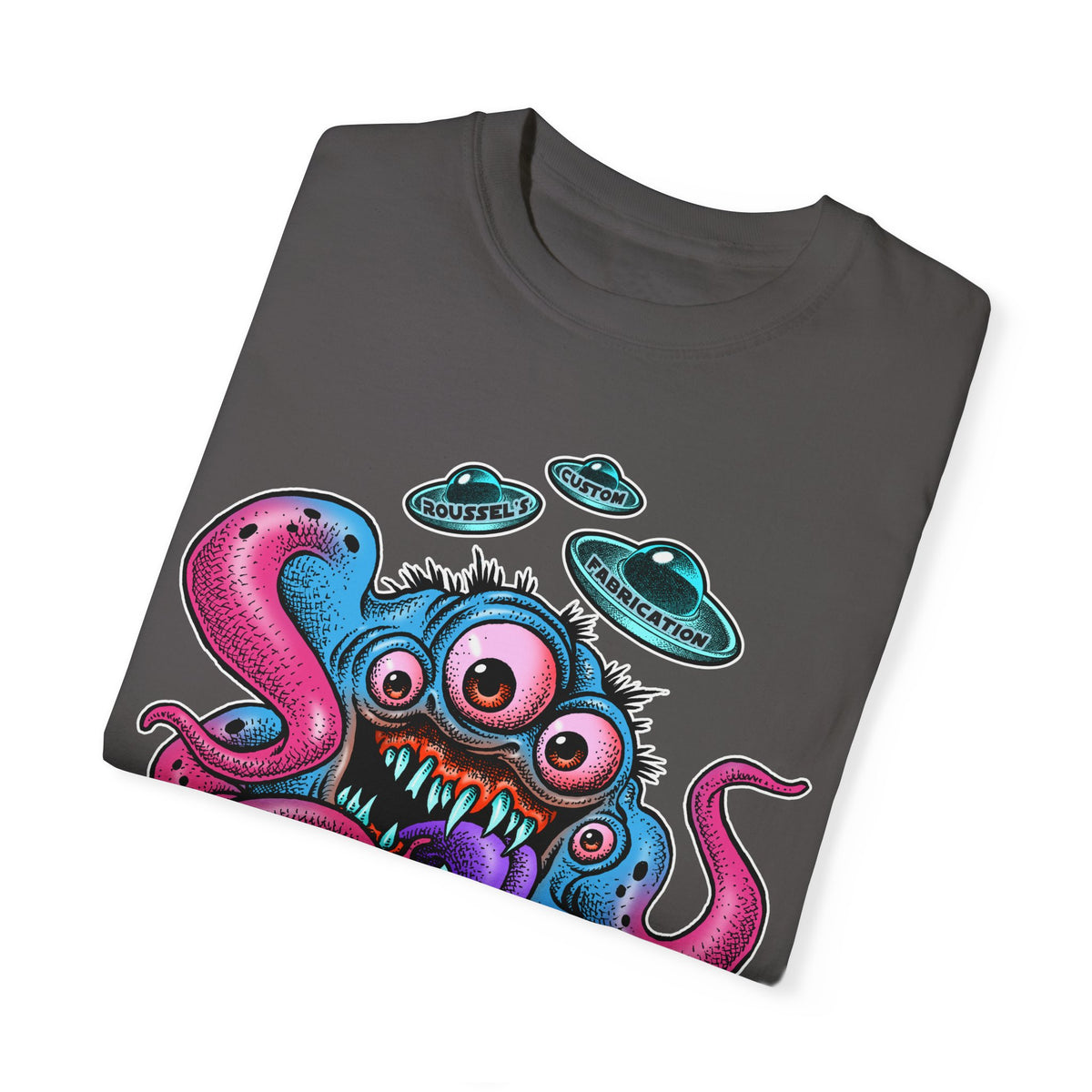 Monster 100% Cotton T-Shirt Featuring Our Newest Spaceport Monster Lan Roussel -Vintage Fit