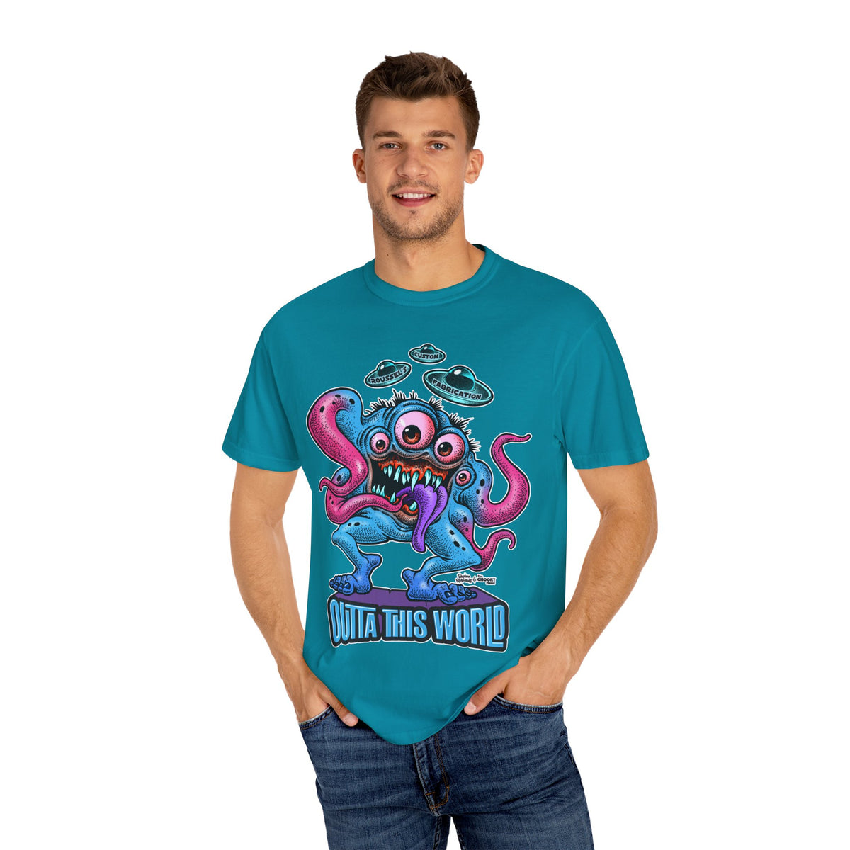 Monster 100% Cotton T-Shirt Featuring Our Newest Spaceport Monster Lan Roussel -Vintage Fit